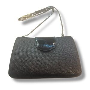 Black Olga Berg Woven Straw Clutch Handbag w Chain